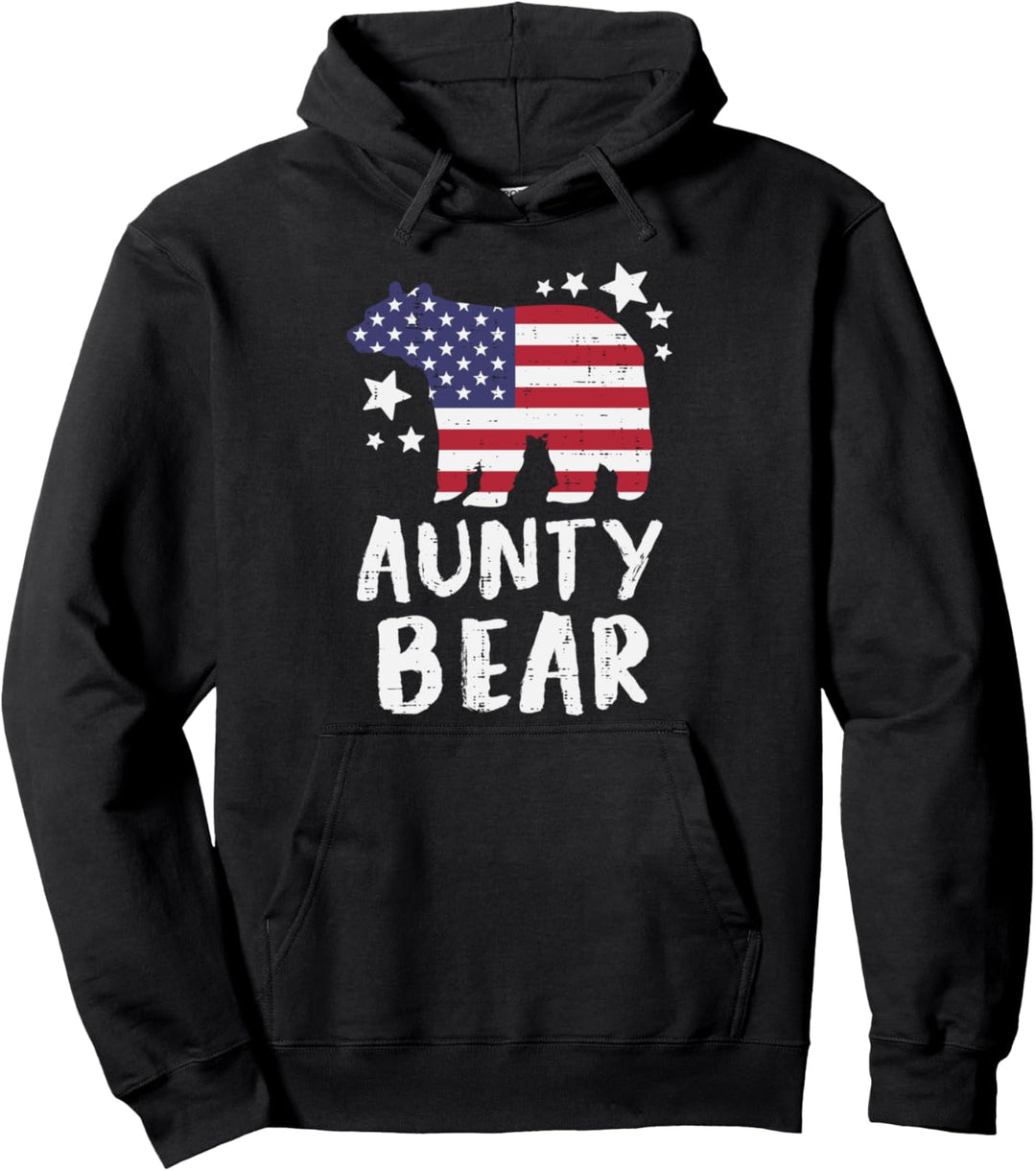 Aunty Bear Aunt US Flag 4th Of July Matching Family Women Pullover Hoodie