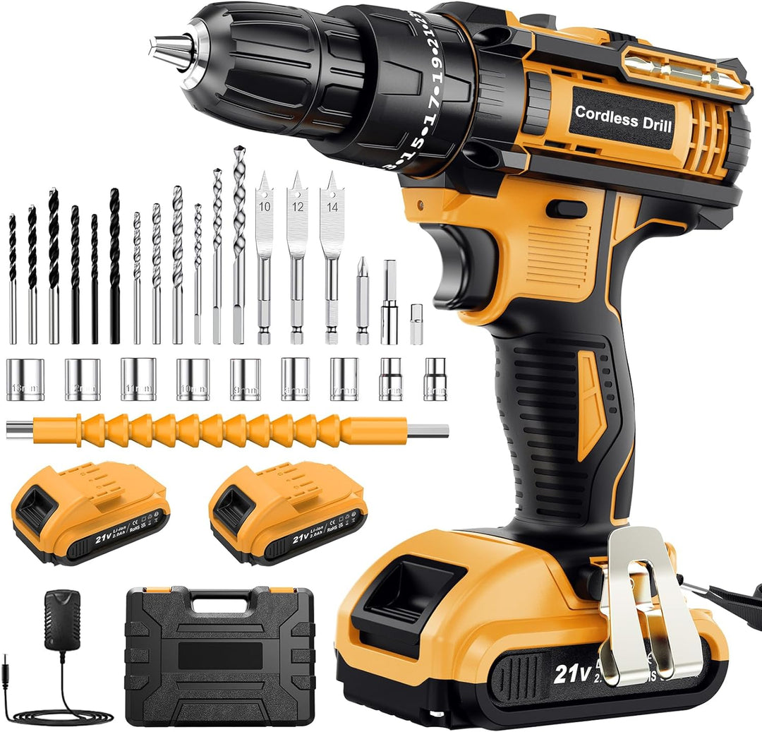 Akkuschrauber 21V, Bohrschrauber mit 2 Akkus 2.0Ah, 42Nm Akku Bohrmaschine, 2 Gang, 25+3 Drehmoments