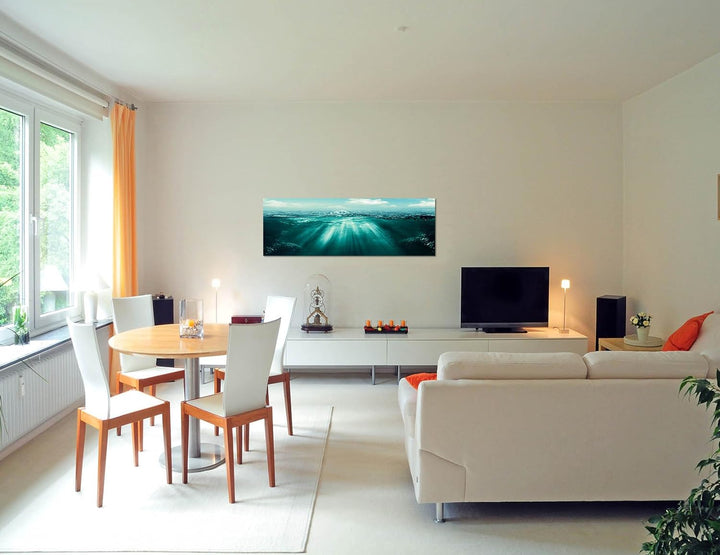 Paul Sinus Art Panoramabild auf Leinwand und Keilrahmen 150x50cm Meer Welle Unterwasser Sonnenstrahl