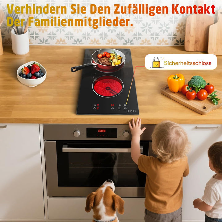 NOXTON Glaskeramikkochfeld 2 Platten, 30cm Autarkes Kochfeld mit Keramikkochfeld, Einbau-Herdplatte,