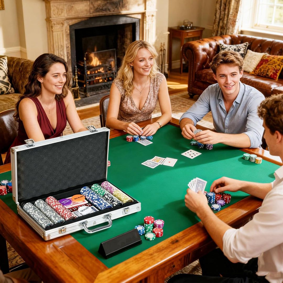 SPORTNOW Pokerkoffer Set, 300 Pokerchips 11,5 Gramm, Pokerset mit Schloss, 2 Pokerdecks, 5 Würfel, 1