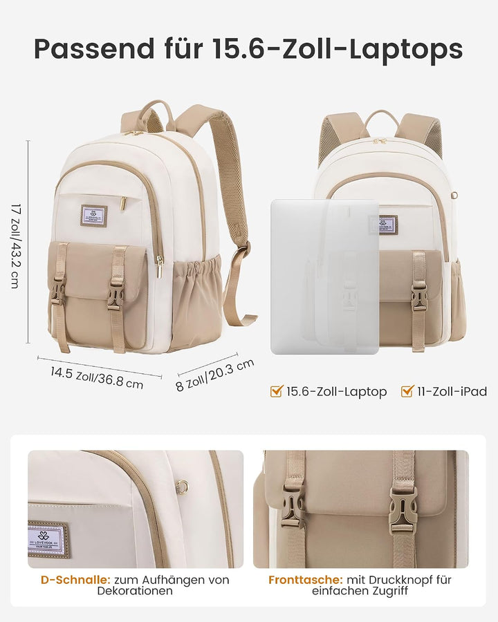 LOVEVOOK Rucksack Damen, Laptop Schulrucksack Teenager Mädchen | Wasserdicht Backpack Schultasche, G