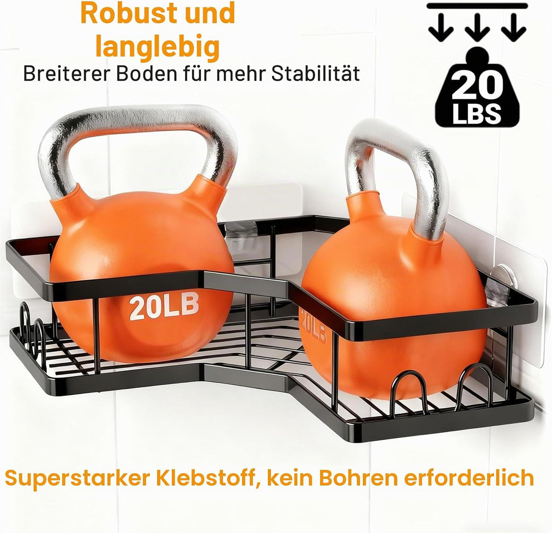 Duschregal, ohne Bohren, 2 Stück, Eckregal für Badezimmer, Aufbewahrung, Organizer, mit Haken, Zubeh