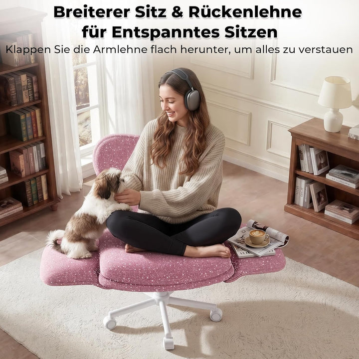 HOMRELEXA Bürostuhl mit Klappbarer Tischplatte, Breiter Schneidersitz Stuhl mit Klappbaren Armlehnen