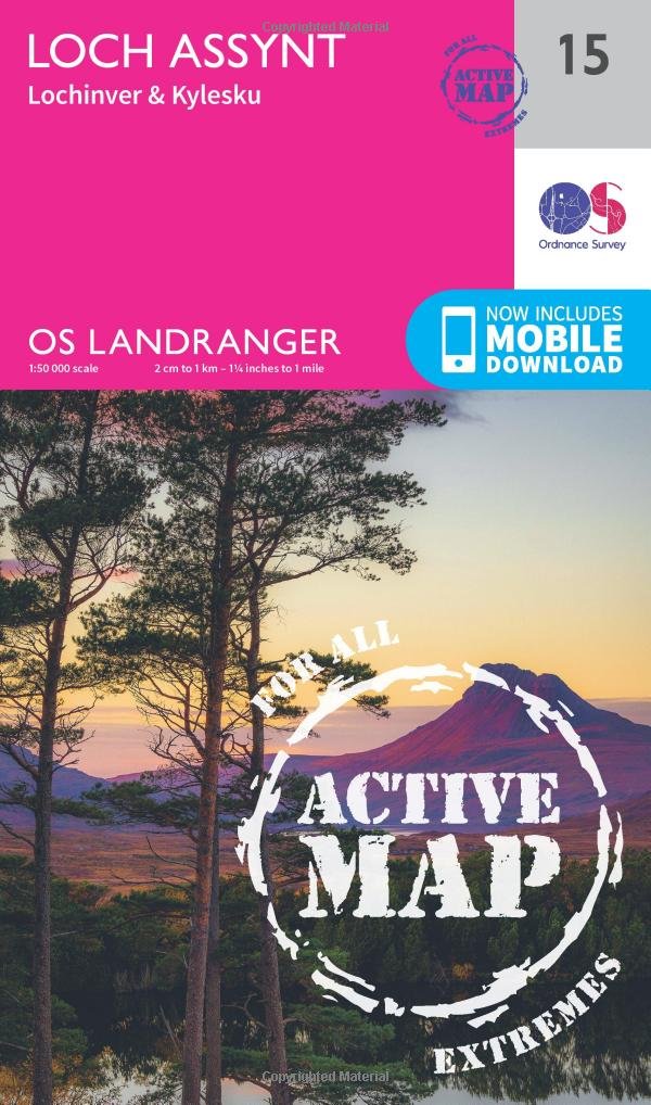 Loch Assynt, Lochinver & Kylesku (OS Landranger Active Map, Band 15), Karte