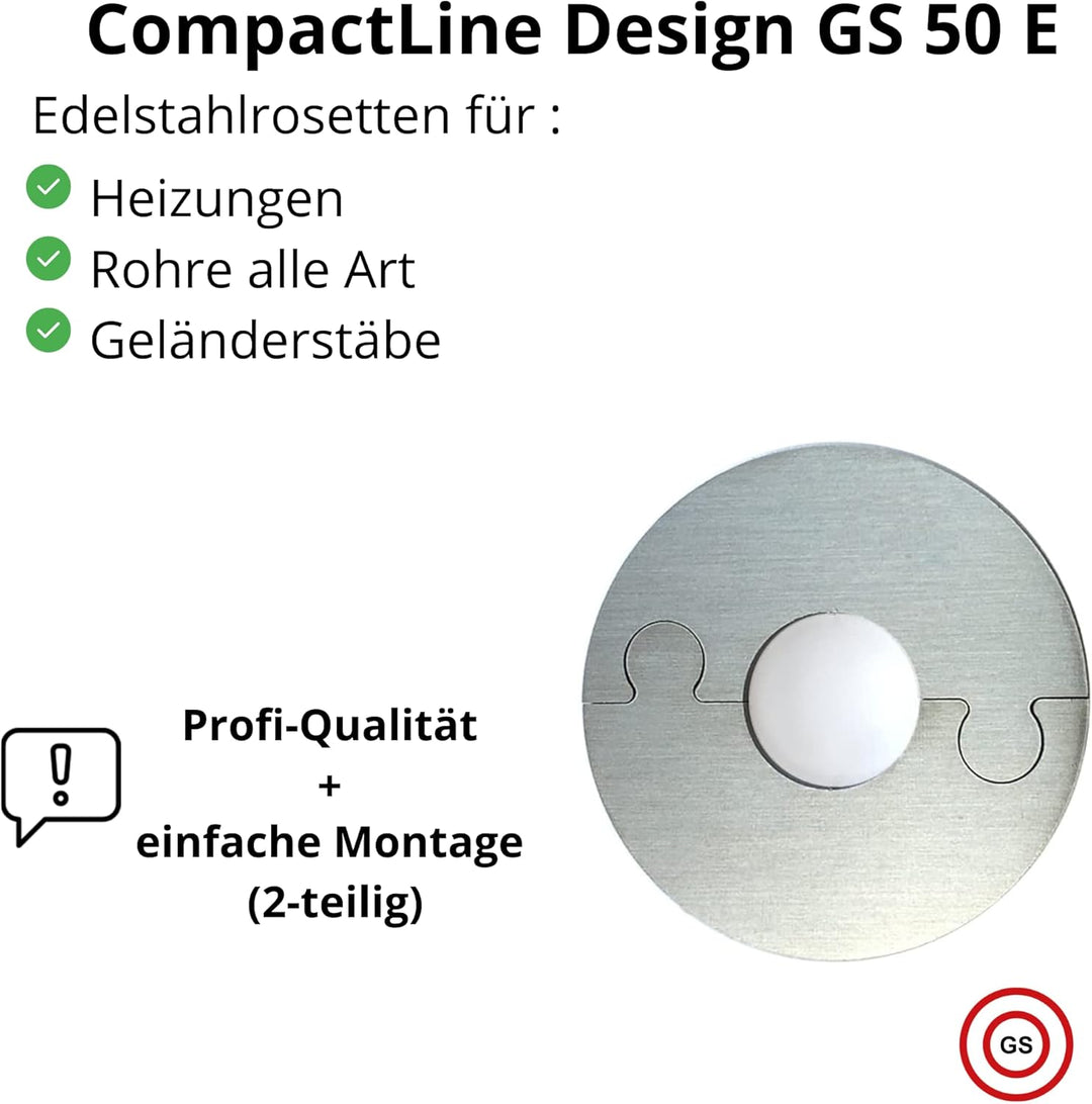 2 Stück Abdeckrosetten für Heizungsrohre und Geländer | 2-teilig aus hochwertigem V2A Edelstahl + Ei
