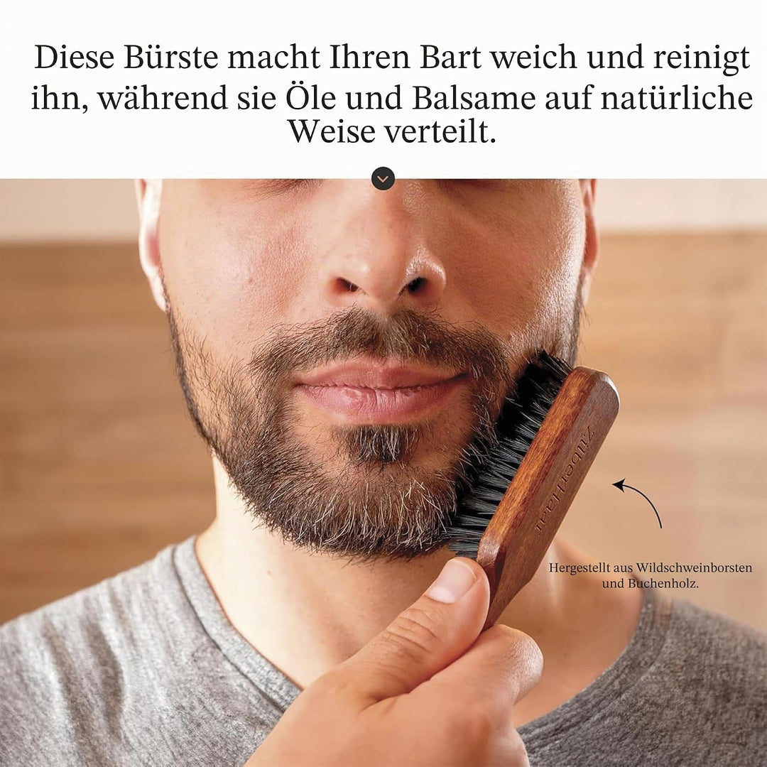 ZilberHaar - Bartpflege-Set für Männer - 1 Bartbürste Regular + 1 Bartbalsam + 1 Feuchtigkeitscreme