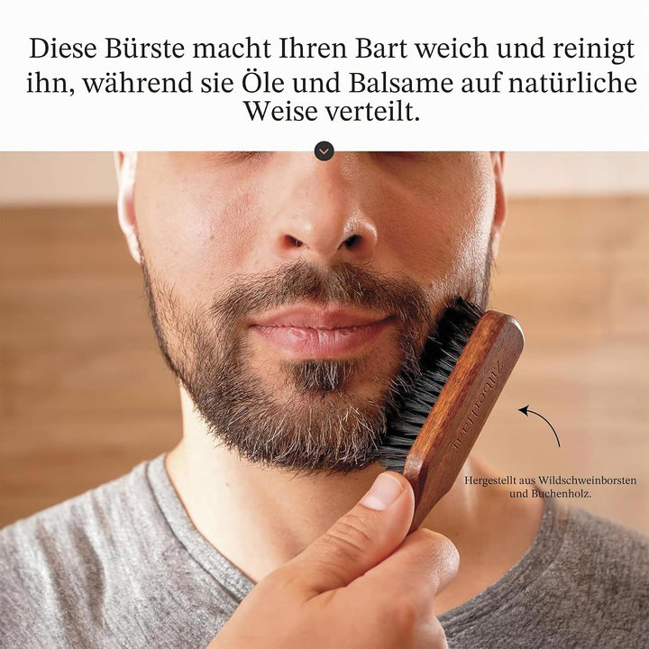 ZilberHaar - Bartpflege-Set für Männer - 1 Bartbürste Regular + 1 Bartbalsam + 1 Feuchtigkeitscreme
