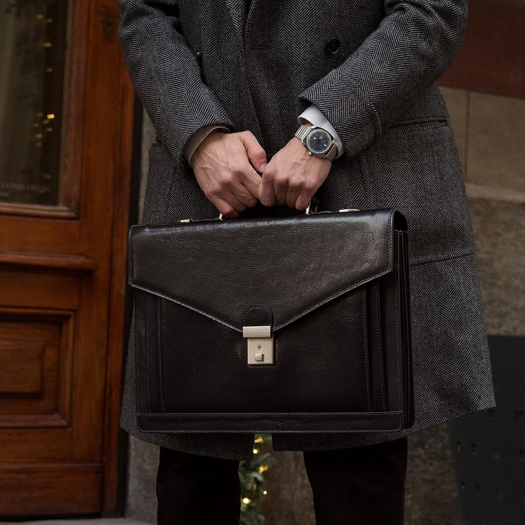 Time Resistance Aktentasche für Herren 100% Leder - Handgefertigt in Italien - Arbeitstasche - Lapto