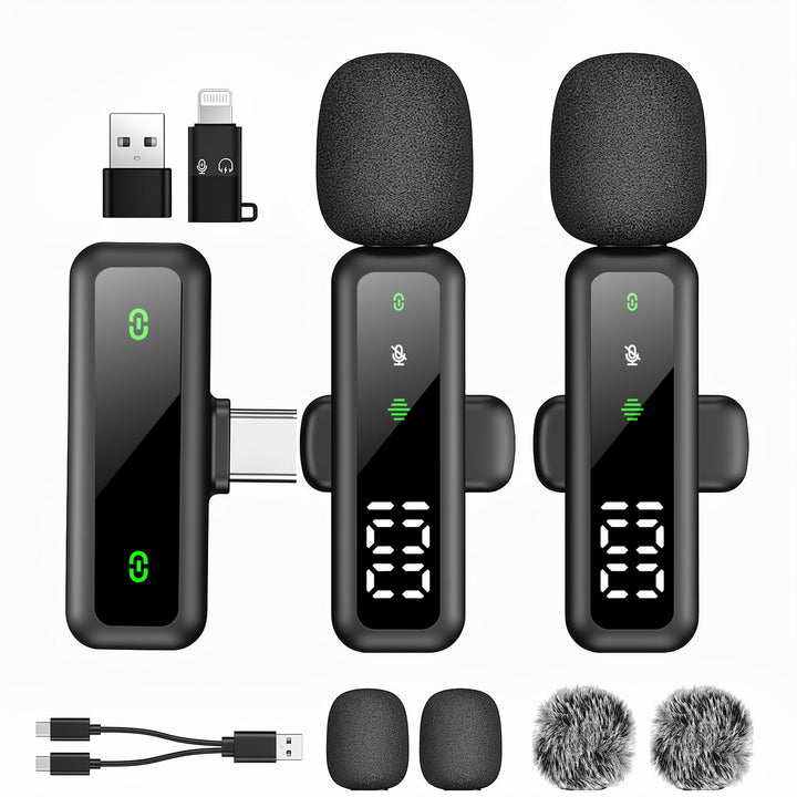 Kabelloses Lavalier-Mikrofon mit LED-Anzeige, Lavalier-Mikrofone Clip on Mic mit Rauschunterdrückung