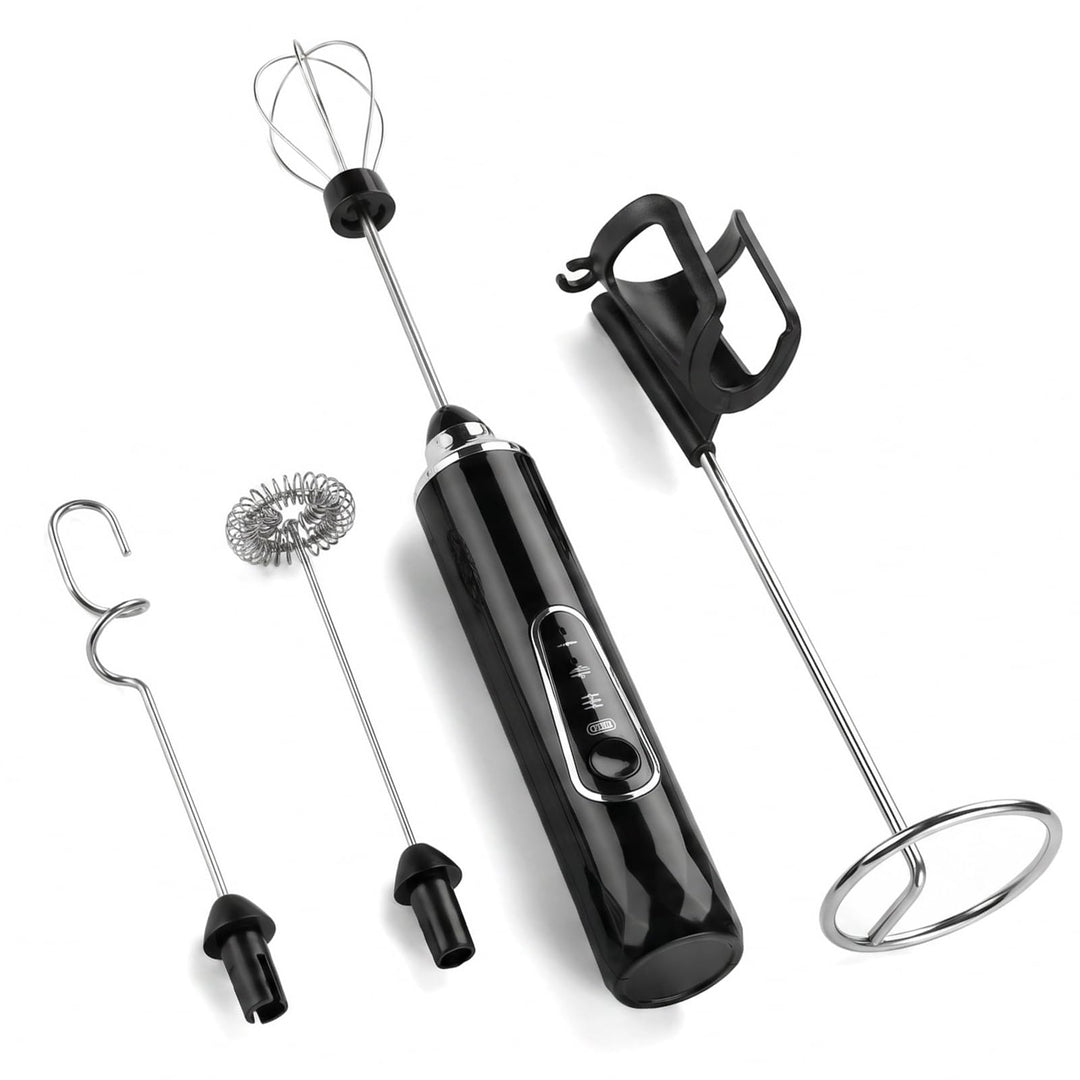 Elektrischer Milchaufschäumer Stab, 3-Kopf Handmixer Wiederaufladbar mit Praktischer Halterung, Leis