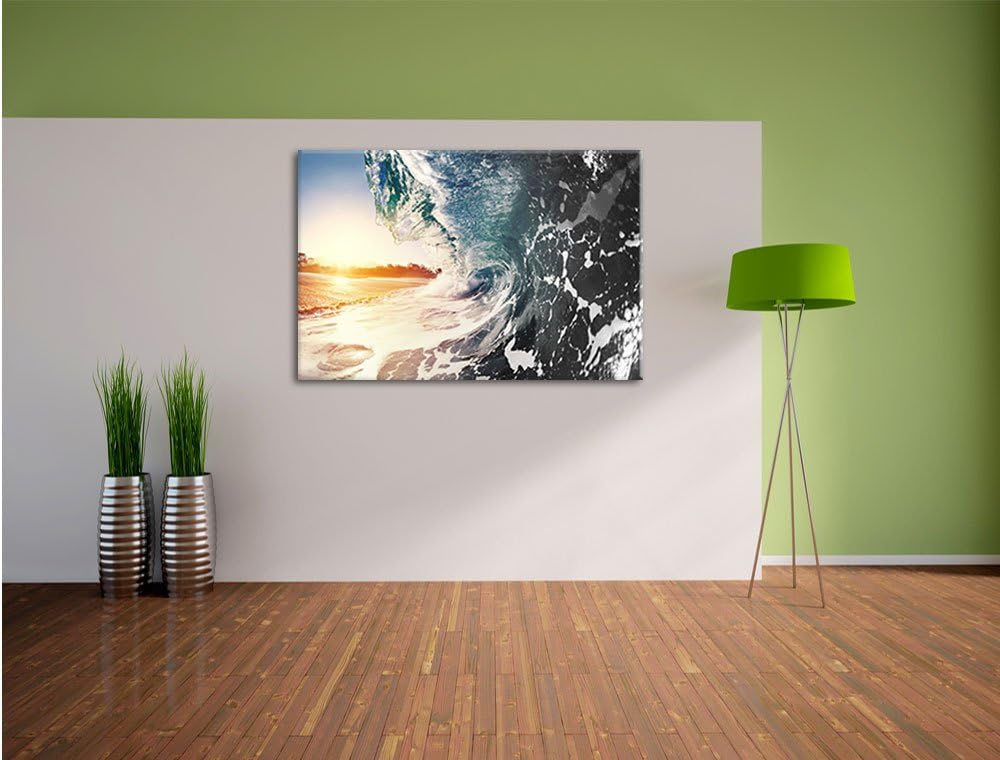 Pixxprint Riesen Welle bei Sonnenaufgang B&W Detail, Format: 100x70 auf Leinwand, 100x70