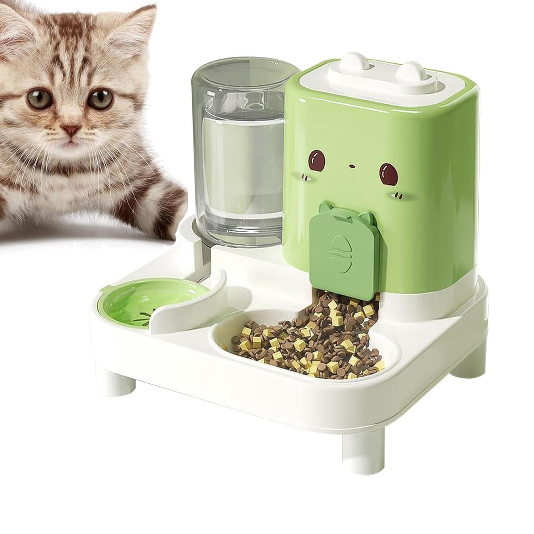 Wasserspender Futterspender für Katze und Hund, 2-In-1 Automatischer Trockenfutterspender, Automátic