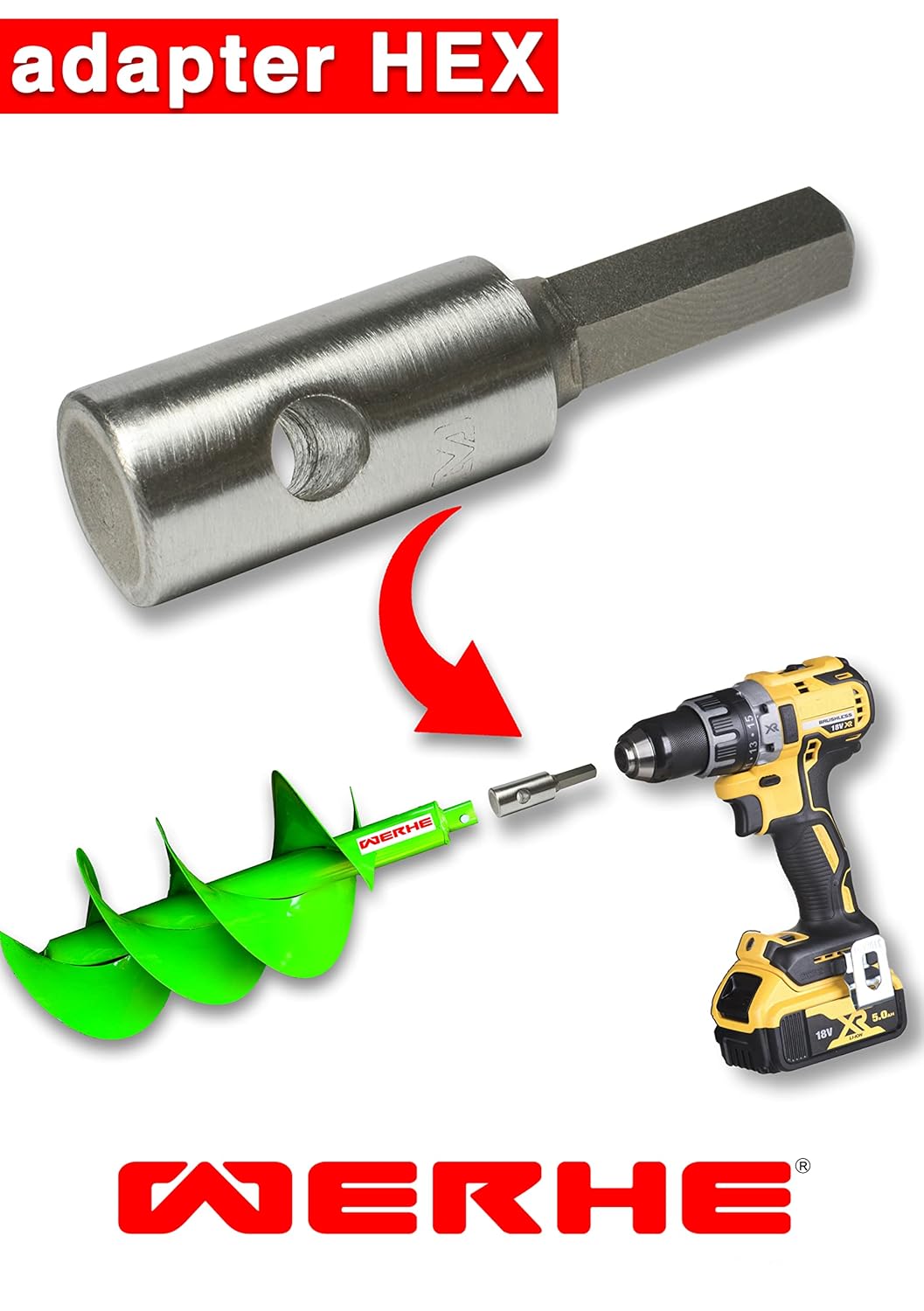 WERHE® Profi Bohrer, Erdbohrer für bohrmaschine 150 mm robust mit Hex Adapter - Pfahlbohrer Brunnenb