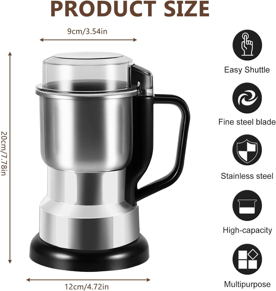 Getreidemühle Multifunktionale 500ml, 300W Edelstahl Gewürzmühle Ultrafeine Kaffeemühle, Elektrische