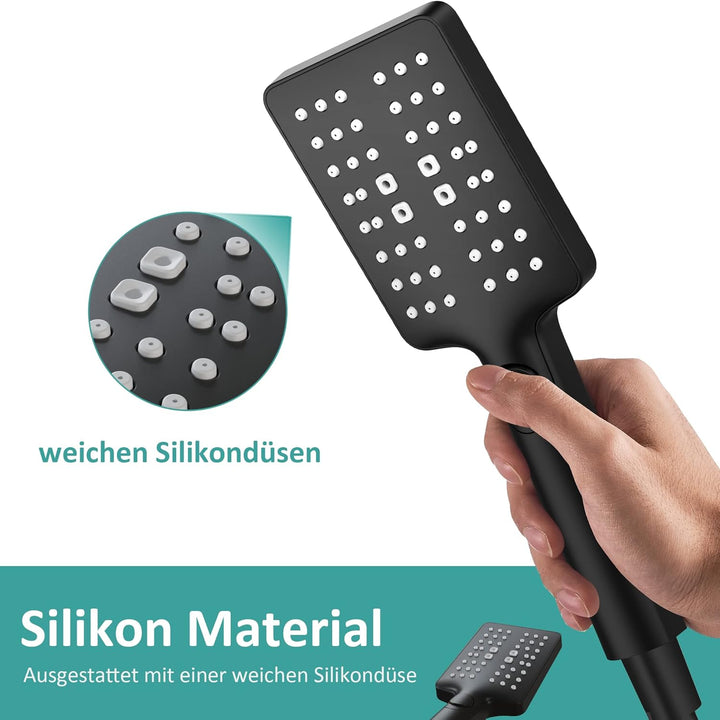 EMKE Duschsystem Duschset, Brausestangenset-Duschstange 85cm+Handbrause mit 150cm Schlauch+Seifenhal