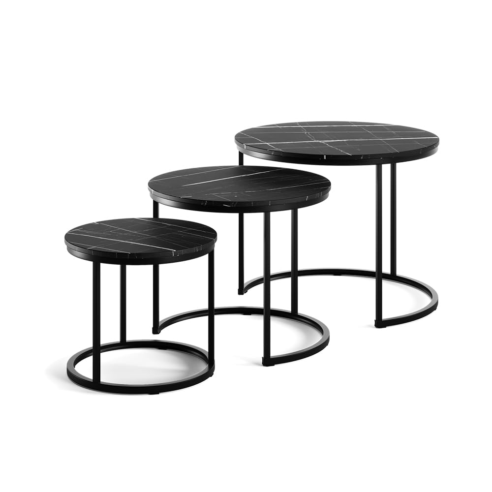 Vicco Couchtisch-Set Montreal, Schwarzer Marmor, 55 x 55 cm 3 Teile Schwarzer Marmor 3er Set, Schwar