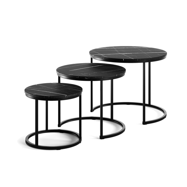 Vicco Couchtisch-Set Montreal, Schwarzer Marmor, 55 x 55 cm 3 Teile Schwarzer Marmor 3er Set, Schwar