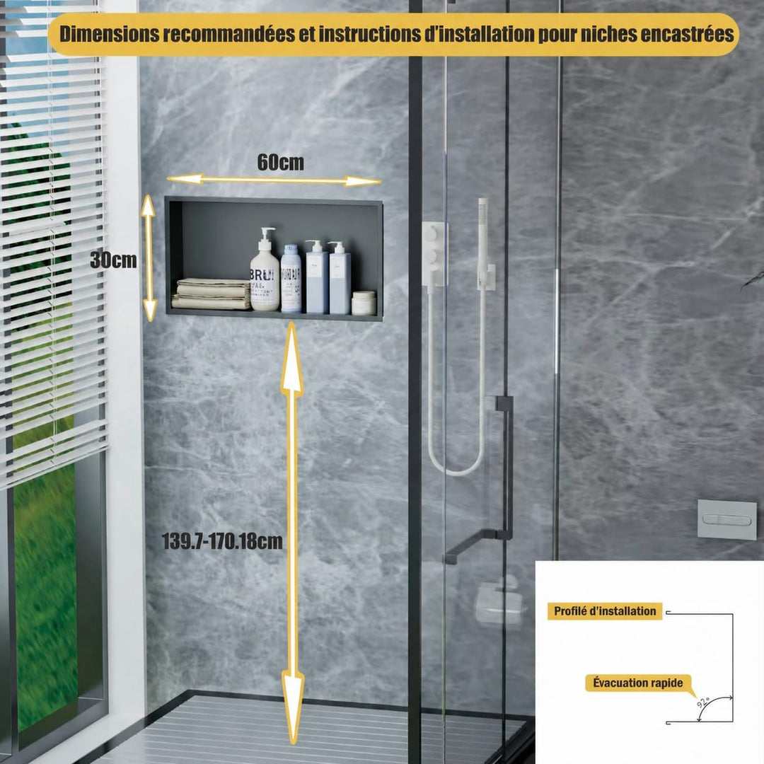 Edelstahl Wandmontierte Duschbrause, Wandnische mit Unterputz Einbau & wasserdichte Duschablage – Sc