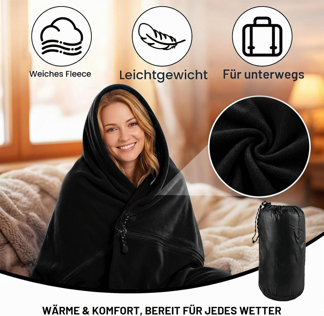 Schlafsack 180x82 cm Fleece - Hüttenschlafsack für Frühling &amp; Sommer - 2-Wege-Reissverschluss - Kopp