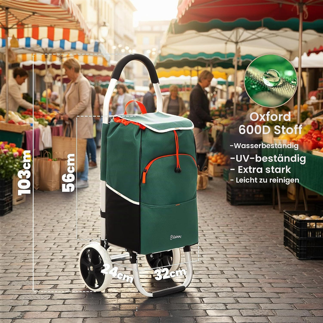 Eskey Boodschappentrolley met koelvak - Waterdicht - Opvouwbare Boodschappenwagen - Grote Wielen (Fo