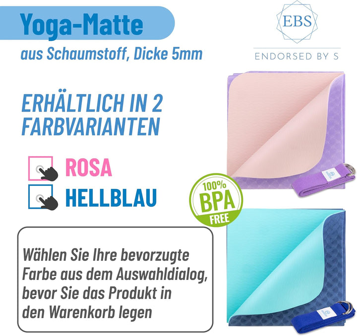 EBS Foldable Yoga Mat Non Slip with Yoga Strap &amp; Carry Bag, Premium Fitness Mat for Yoga, Pilates &amp;