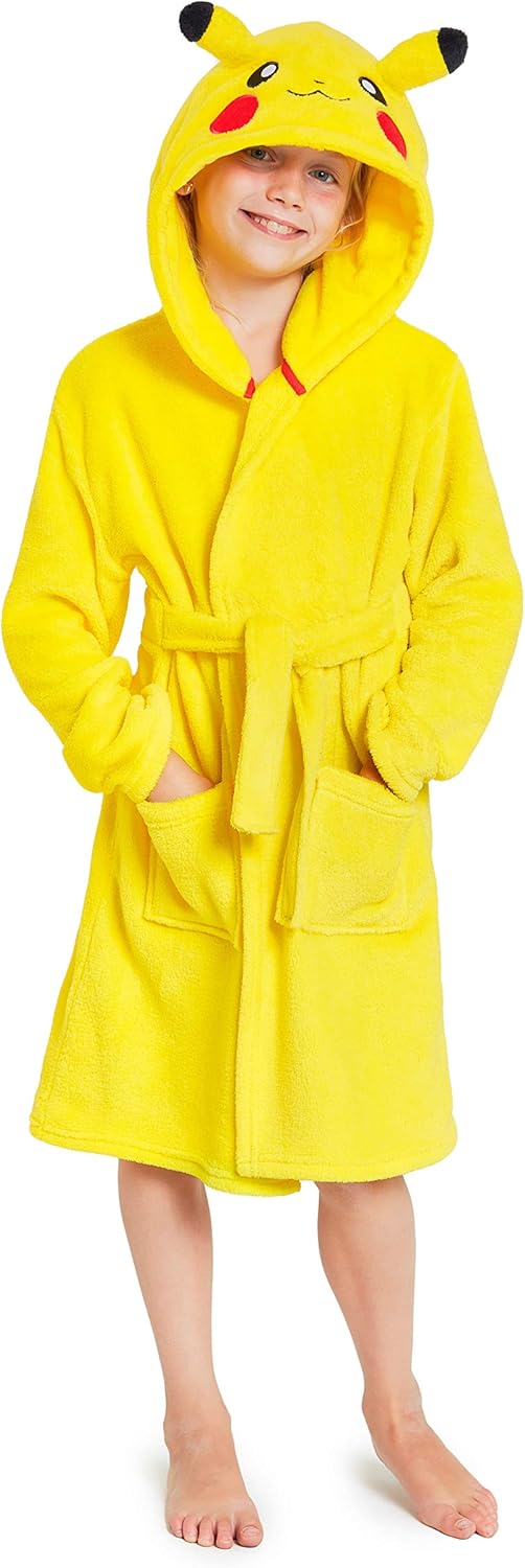 Pokemon Bademantel Kinder, Pikachu Morgenmantel Flauschig, Fleece Bademantel Jungen und Madchen, Mor