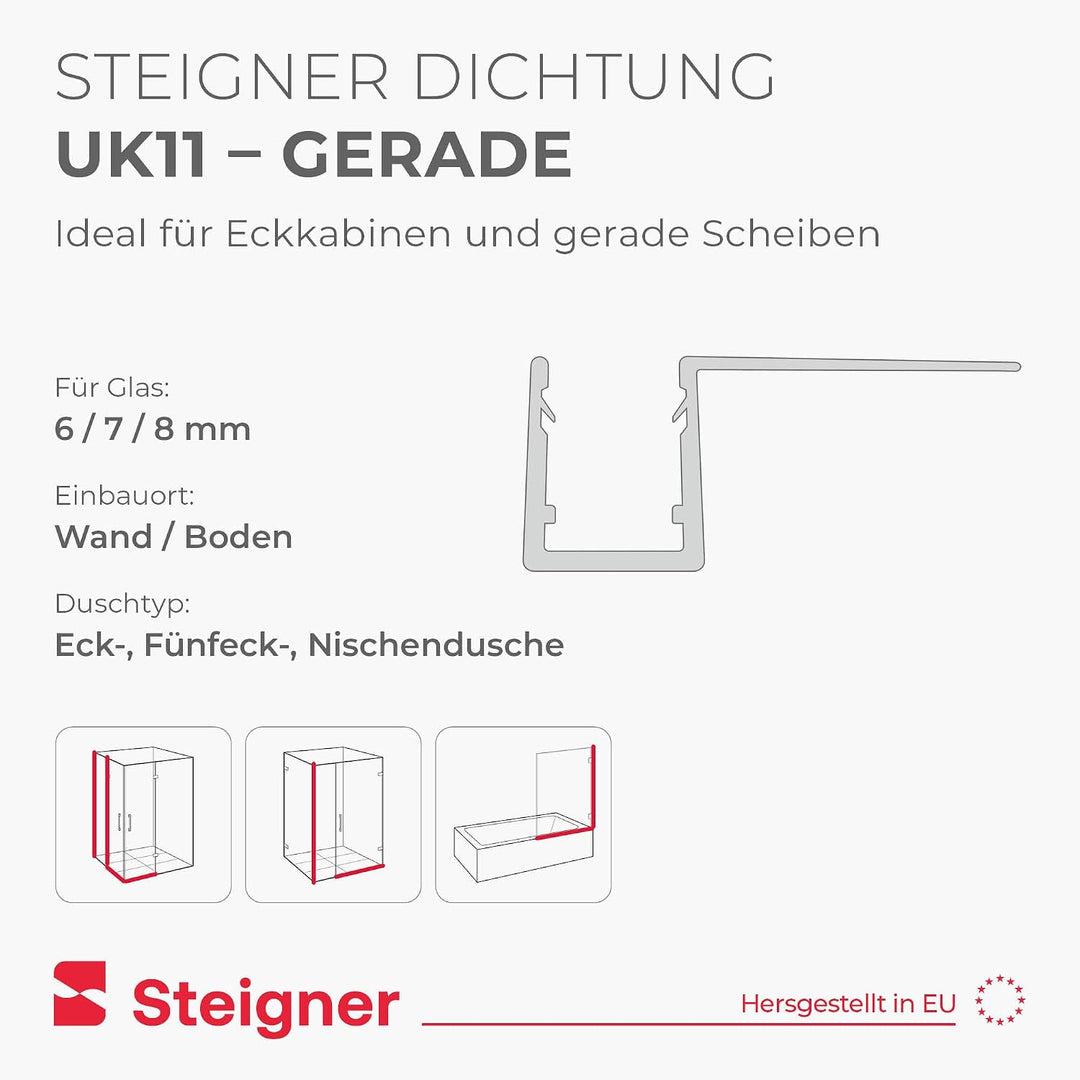 STEIGNER Duschtürdichtung UK11 100 cm (1 Stk.) Transparent - Dichtung gerade für Eckeinstieg Dusche