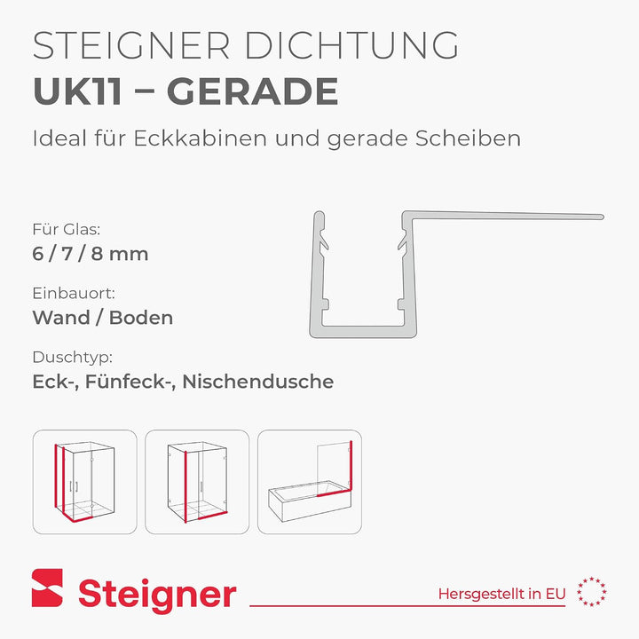 STEIGNER Duschtürdichtung UK11 100 cm (1 Stk.) Transparent - Dichtung gerade für Eckeinstieg Dusche