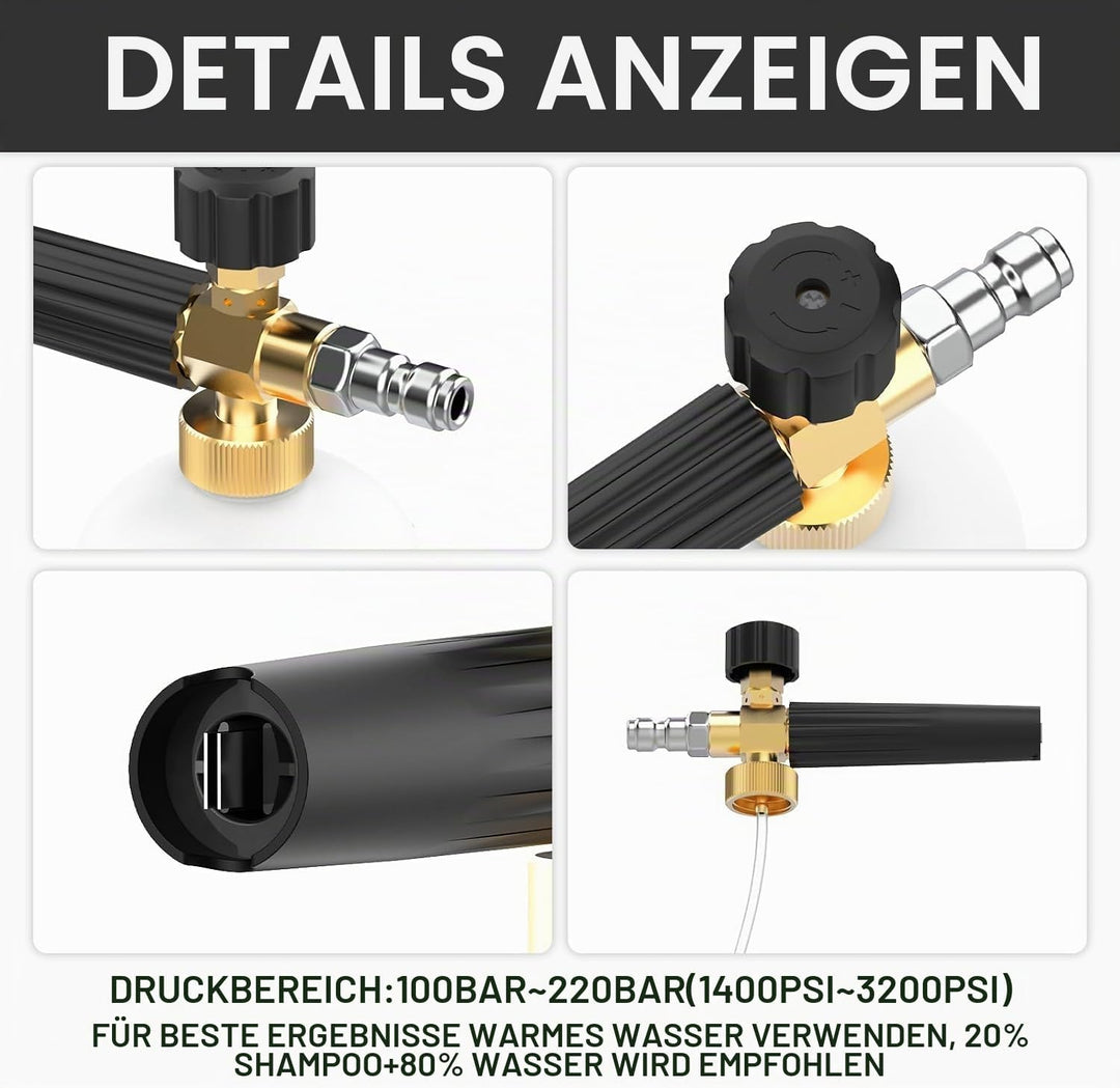 Stone Banks Schneeschaum Lanze Hochdruckreiniger Schaumkanone, 1L Einstellbare Seifenspender Flasche