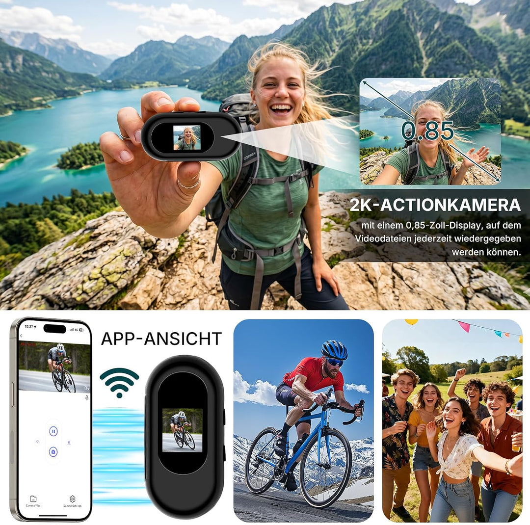 Actionkamera mit WiFi 2K, Verbesserte HD Mini-Action-Kamera | Daumen-Action Sportkamera mit Magnetha