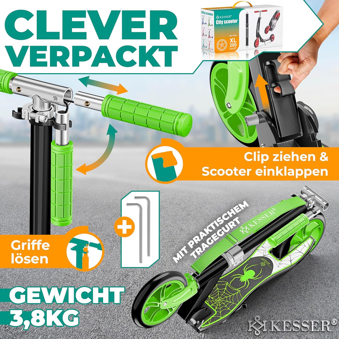 KESSER® Scooter Roller Kinderroller Cityroller Tretroller Kickroller Kickscooter 1. Spider (Green),