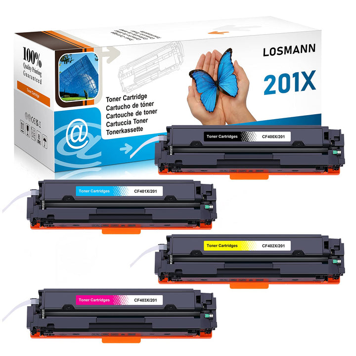 LOSMANN 4x Toner Kompatibel für HP CF400X CF401X CF402X CF403X 201X 201A CF400A für HP Color LaserJe