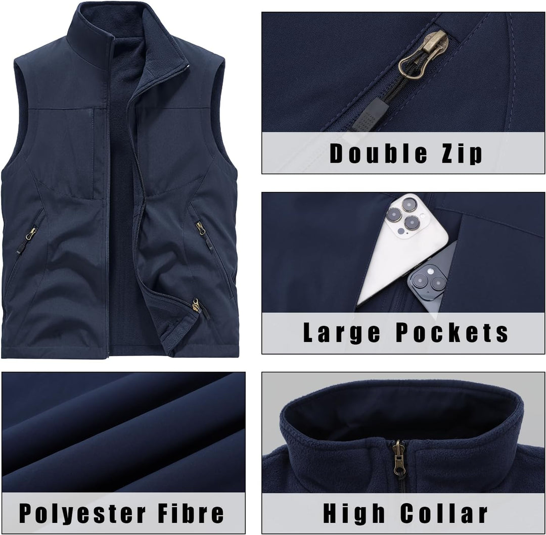 BWBIKE Herren Fleeceweste Doppelseitige Polarfleece Ärmeljacken Plus Velvet Outdoor Winddichte Verdi