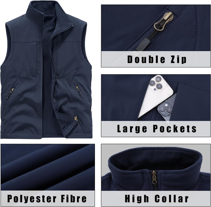 BWBIKE Herren Fleeceweste Doppelseitige Polarfleece Ärmeljacken Plus Velvet Outdoor Winddichte Verdi