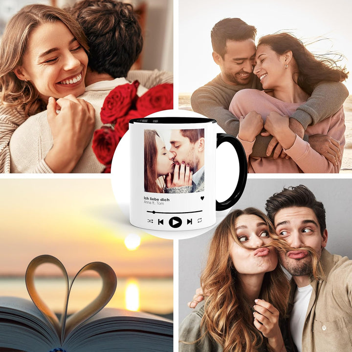 Tasse mit Foto Song Cover Playlist Musik Liebes-Geschenk Freundschaft personalisiert mit Bild und Wu