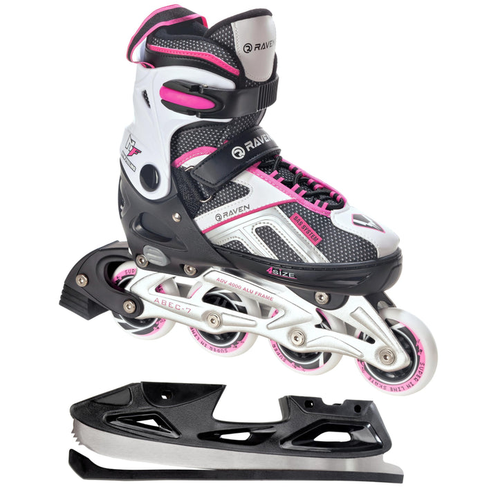 RAVEN Pulse Inline Skates Inliner für Kinder und Erwachsene OPTIONAL 2in1 mit Schlittschuhen verstel