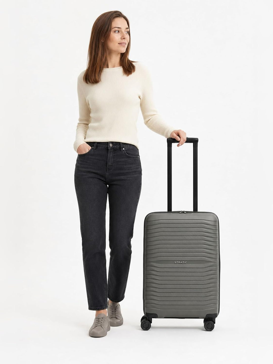 Stratic Shine Koffer gross | Trolley mit 4 360° Drehbare Rollen, Kreuzpackgurt, Dehnfalten, arretier