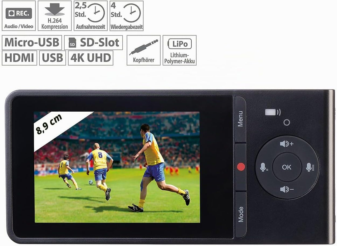auvisio HDMI Recorder 4K: 4K-HDMI-Video-Rekorder, Livestream, 3,5" / 8,9 cm Display, Akku, 60fps (Vi
