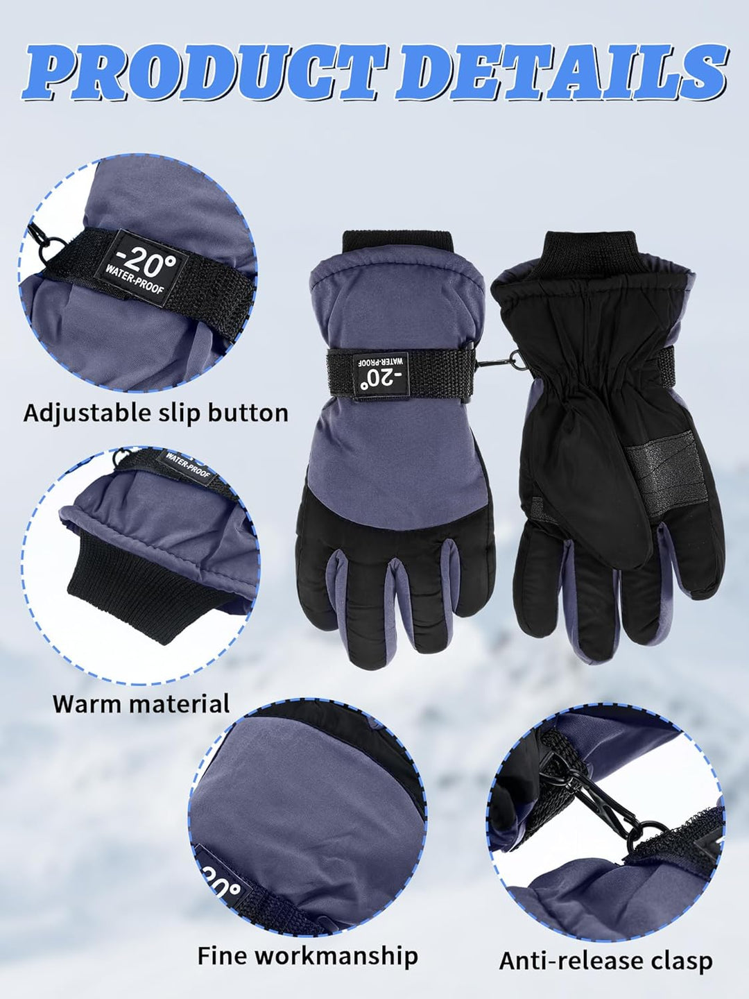 Bencailor 6 Paar Kinder Winter Handschuhe wasserdichte Kinder Ski Handschuhe Winddichte Warme Schnee