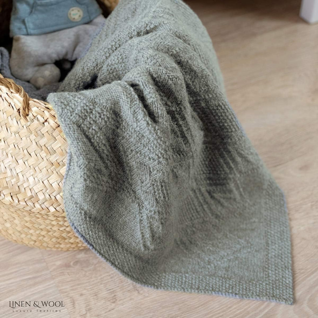 Linen & Cotton Babydecke Gestrickt Lilou Jungen Mädchen -100% Reine Neuseeland Wolle, Grau (85 x 100