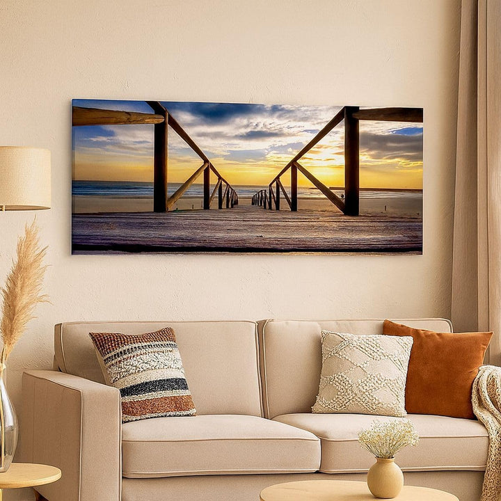Wandbilder Dekoration Wohnzimmer Strand Ozean Sand Holzbrücke Sonnenuntergang Bilder auf Leinwand 12
