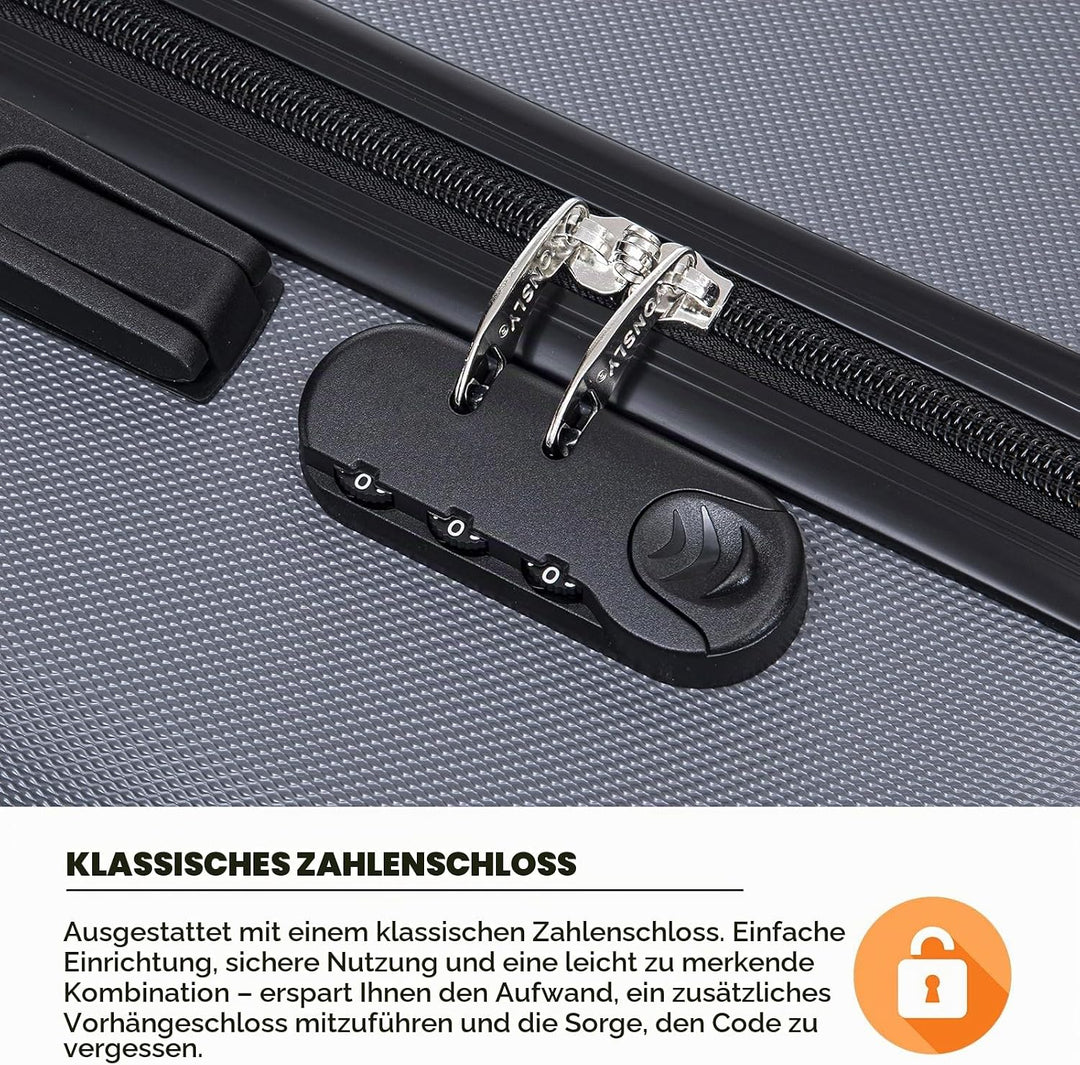 Koffer Suitcase S Grau, Trolley Reisekoffer, Kabinenkoffer Rollkoffer Handgepäck mit 4 Rollen 360°,
