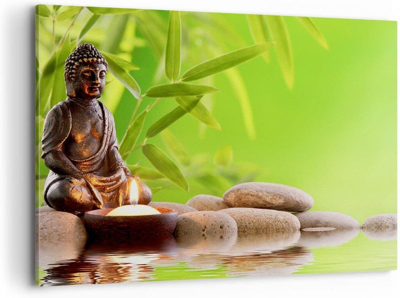 Bilder auf Leinwand 100x70cm Leinwandbild Buddhismus Feng Shui Spa Bambus Gross Wanddeko Bild Schlaf