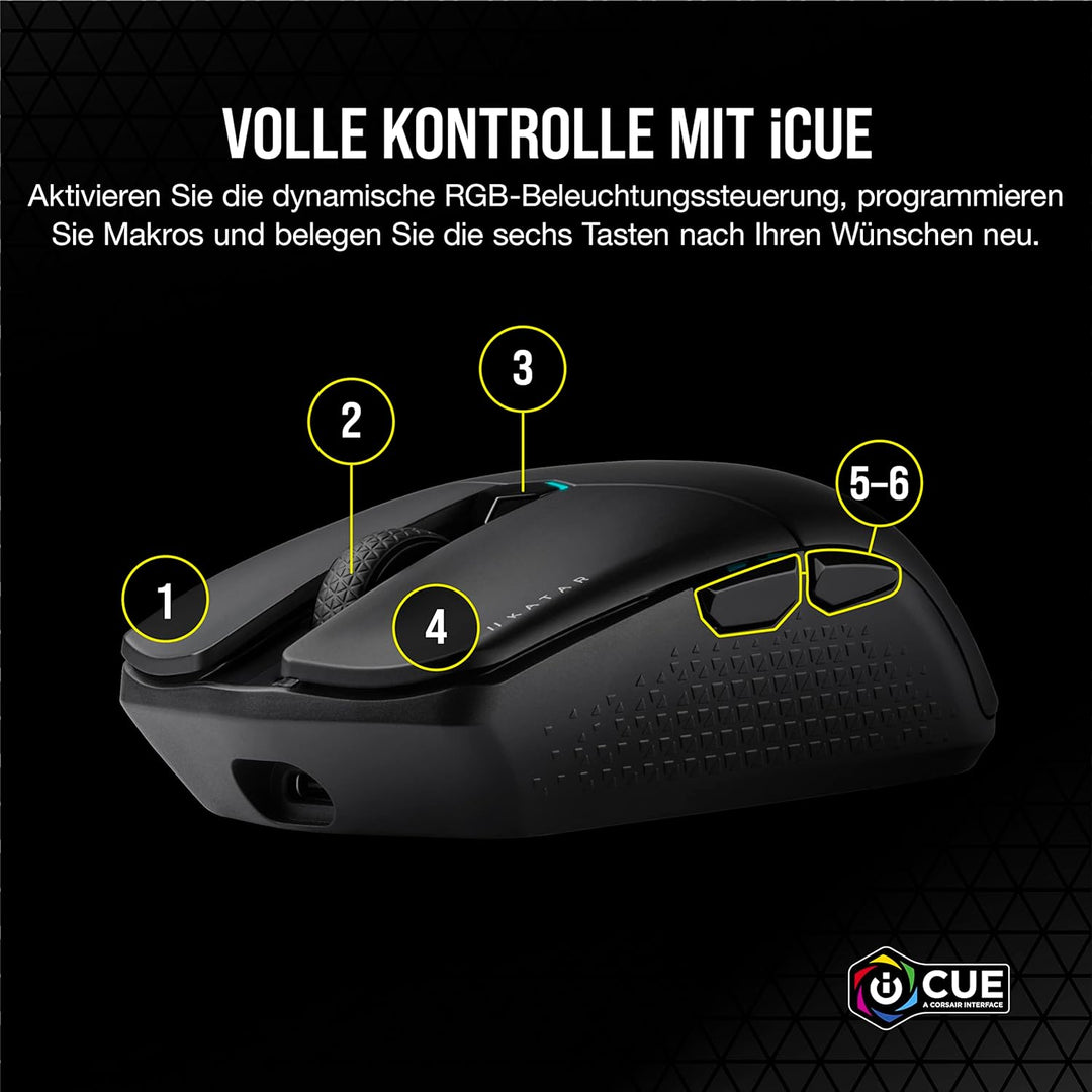CORSAIR KATAR ELITE WIRELESS Ultraleichte FPS Gaming Maus - 10.000 DPI - Symmetrische Form - Bis zu