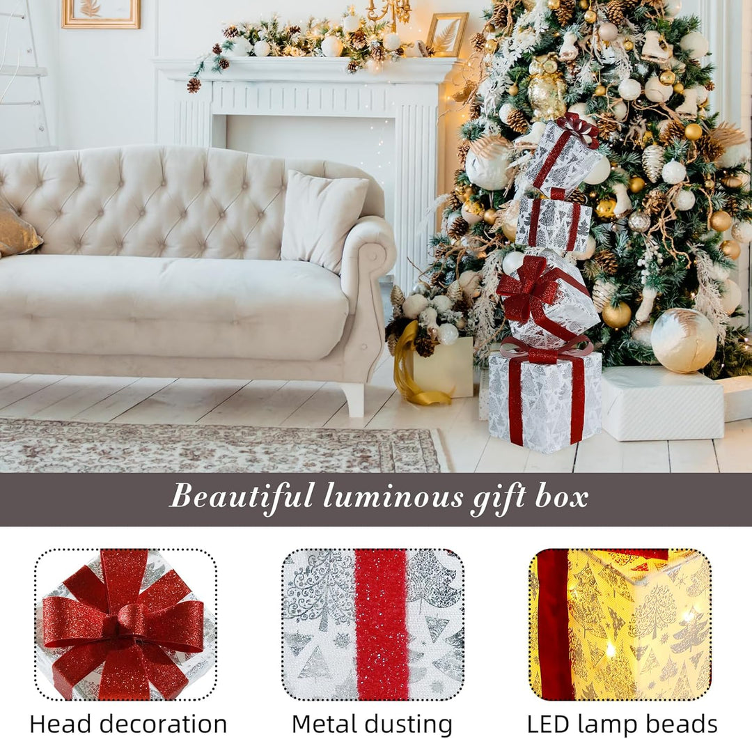 CCLIFE LED Geschenkbox 4er Set Weihnachten Weihnachtenbox Beleuchtete Lichterkette batteriebetrieb W