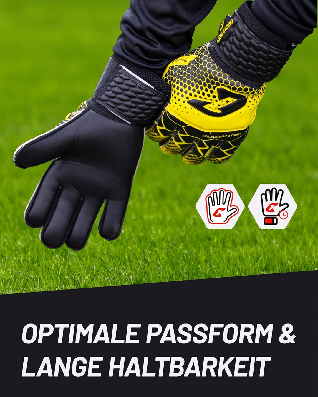 CATCH & KEEP® Protector – Fingerschutz Kinder Torwarthandschuhe - Premium Torhüterhandschuhe für Kin