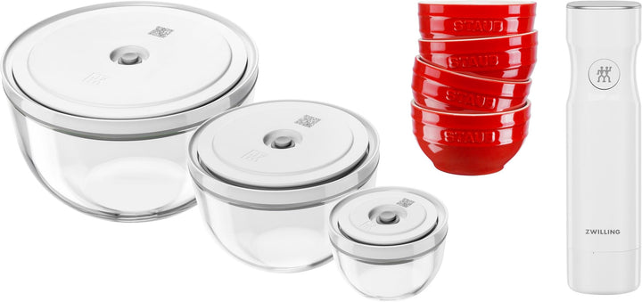 ZWILLING Fresh & Save BOWLS Vakuum Starter Set 11-tlg, Glas/Keramik, S-12 cm, M-18 cm, L-24 cm, Pump