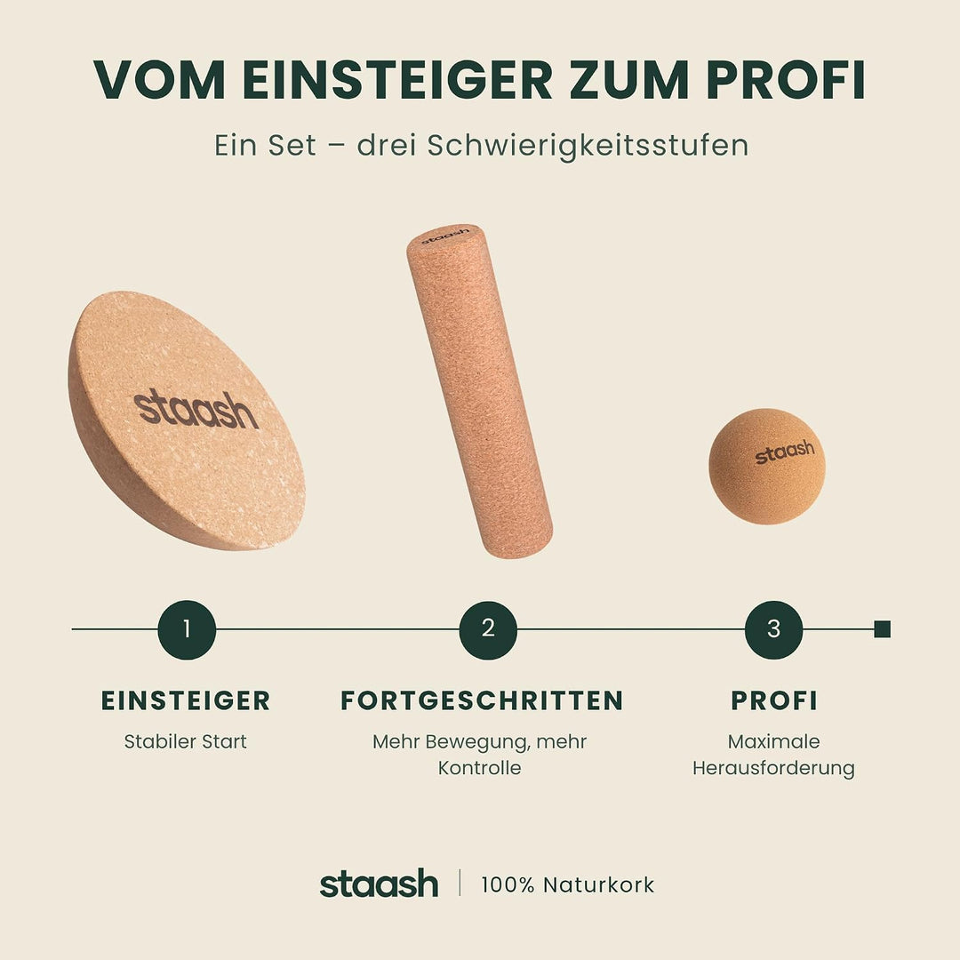 STAASH® Pro Balance Board inkl. Schutzmatte & Rolle + VIDEOKURS - Gleichgewichtstrainer für Indoor-S