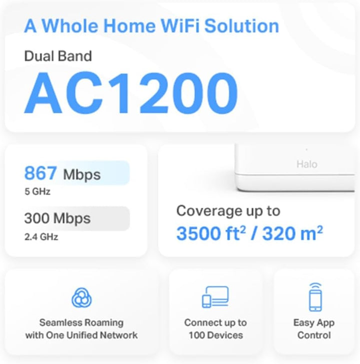 MERCUSYS TP-Link Halo H1200G (3er-Pack) WLAN Mesh Dual Band AC1200, Gigabit Ethernet Ports, Beamform